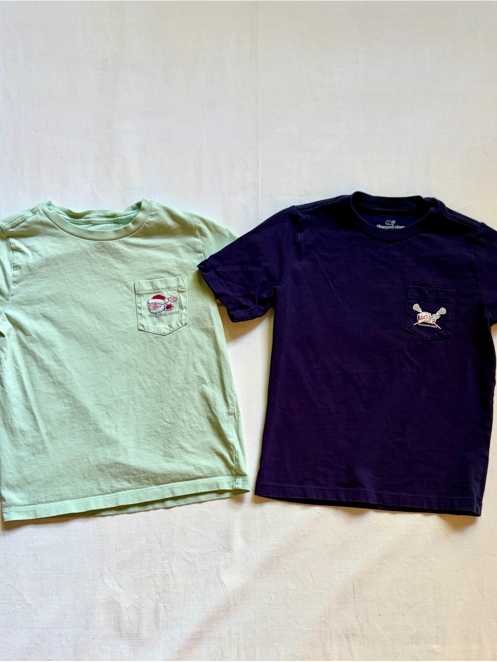 Vineyard Vines Kids Pocket Tee - Navy & Light Green. Set of two . Boys size 6